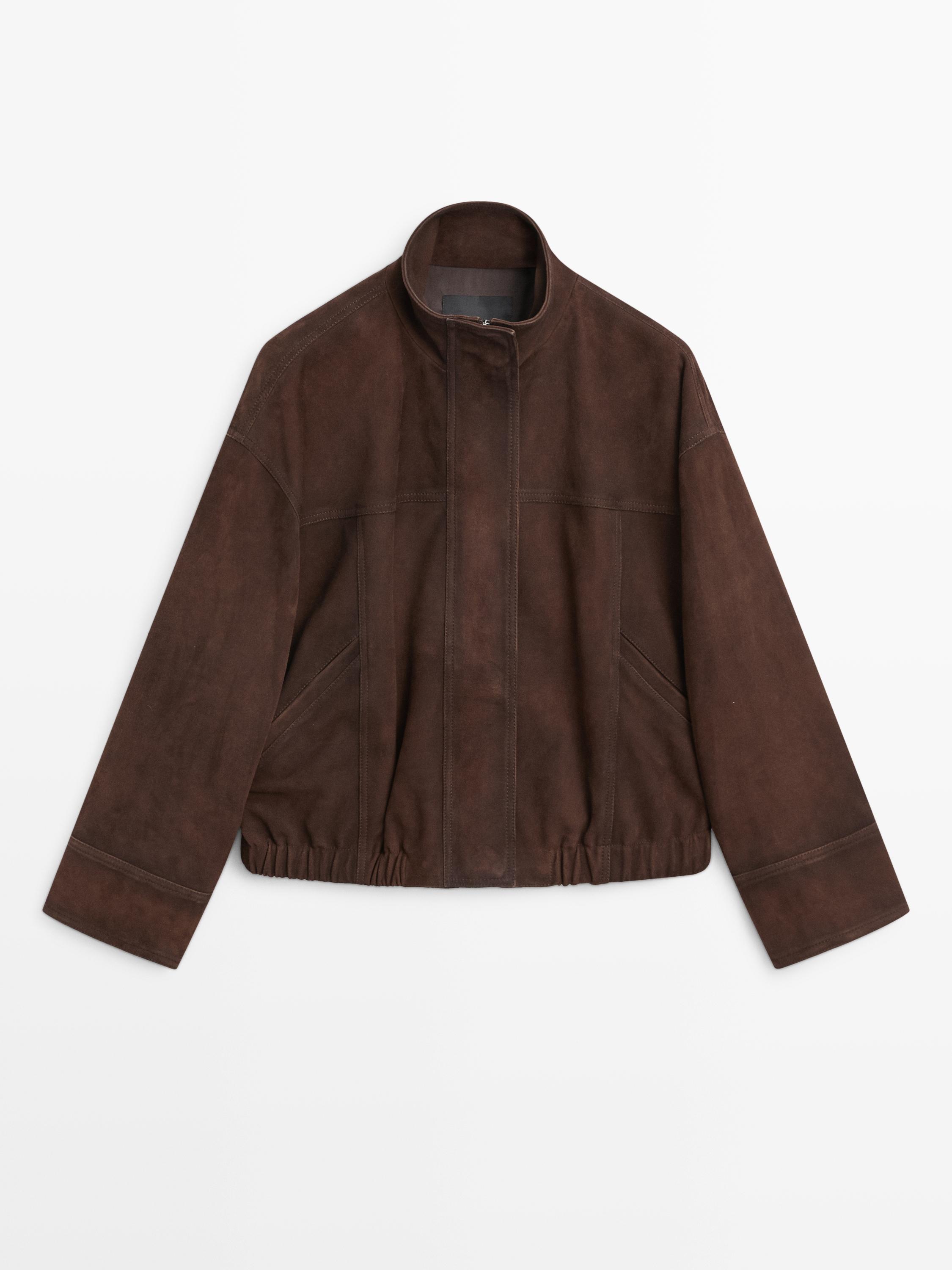 Suede leather bomber jacket